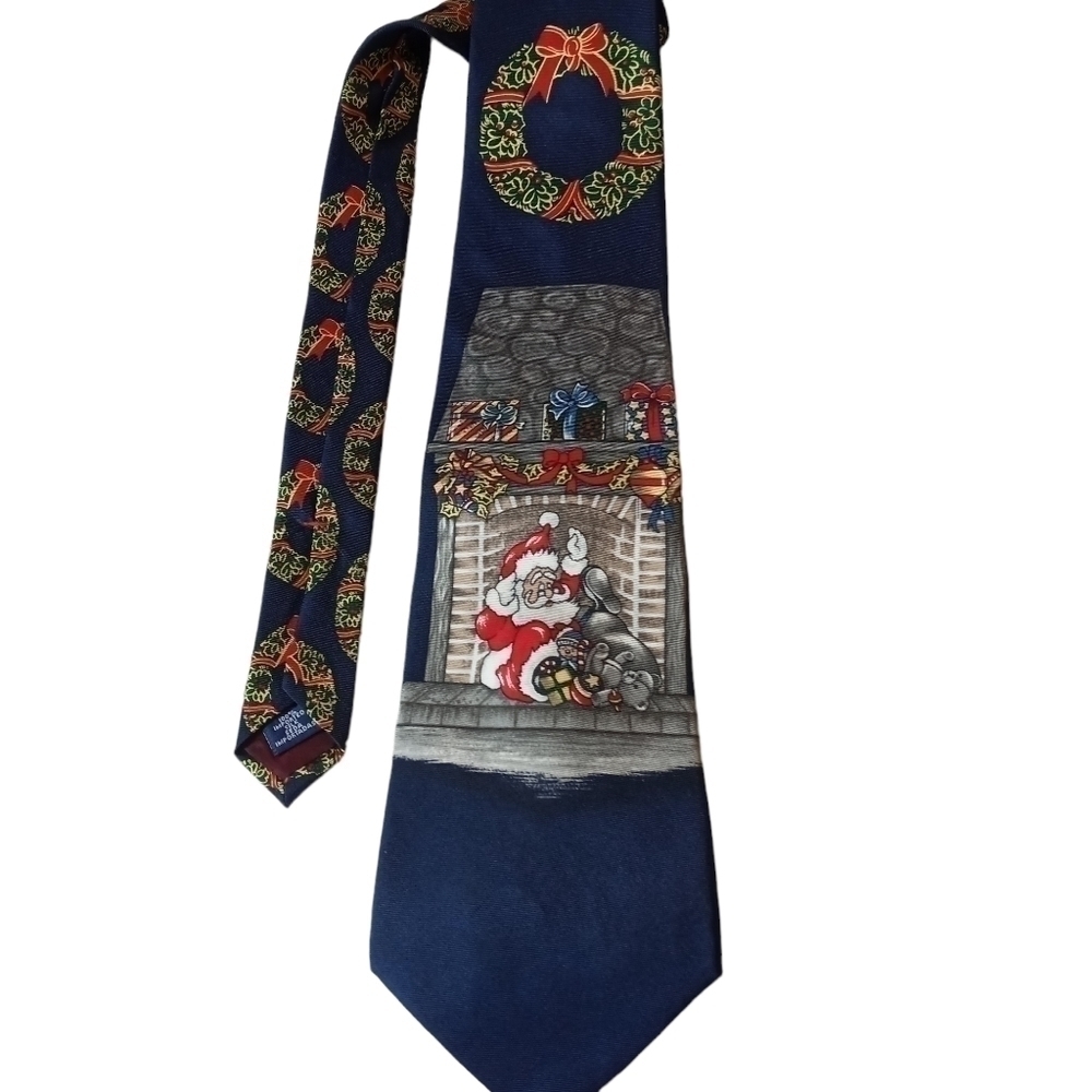 Requirements 100% silk Christmas Santa navy blue neck tie